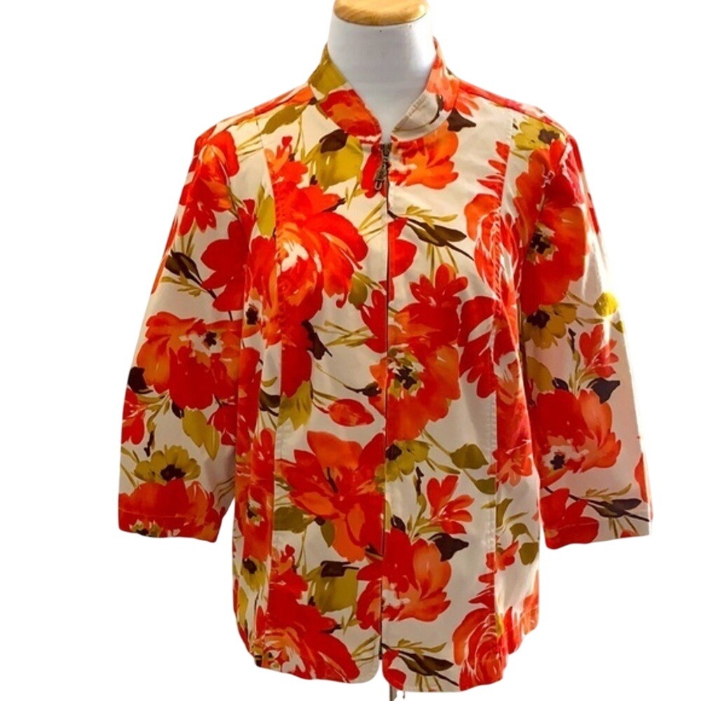 CJ Banks Floral Full Zip Jacket X Vibrant Coastal Grandmother Cottagecore Bright
